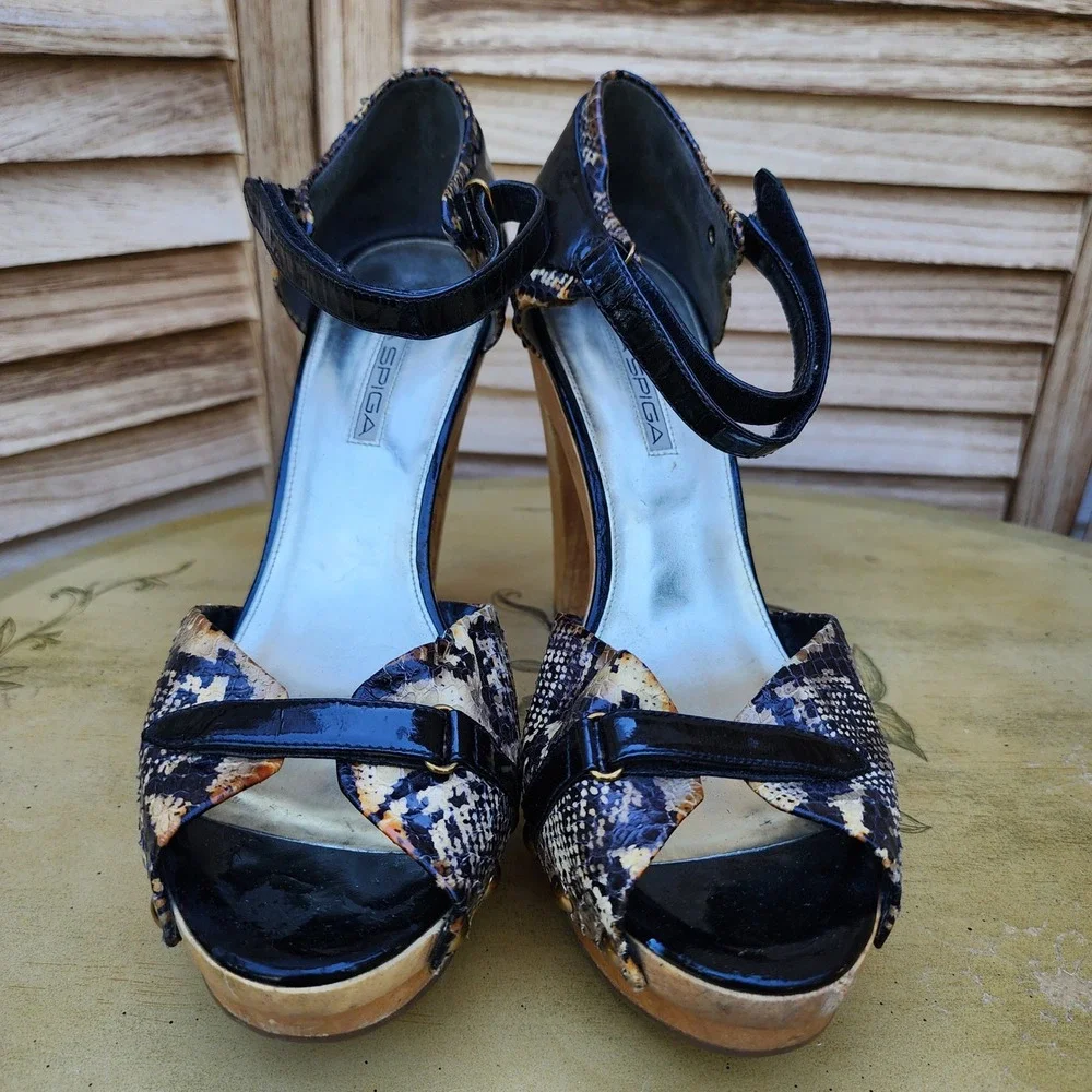 Via Spiga Sz 9.5M Black Snakeskin Leather 5